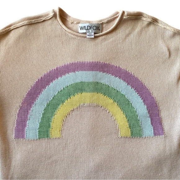 wildfox couture sky high rainbow distressed pink sweater, sz XS - Picture 2 of 9